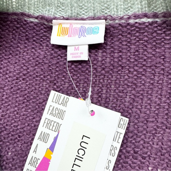 LuLaRoe Lucille Cable Knit Oversized Cardigan M Sweater Preppy Academia Cozy NEW - Picture 6 of 12